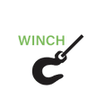 A black hook with the word winch underneath it.